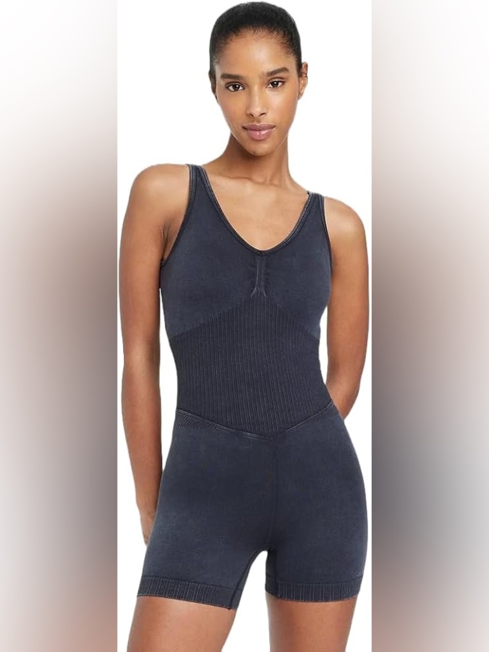JoyLab Charcoal Ribbed Romper